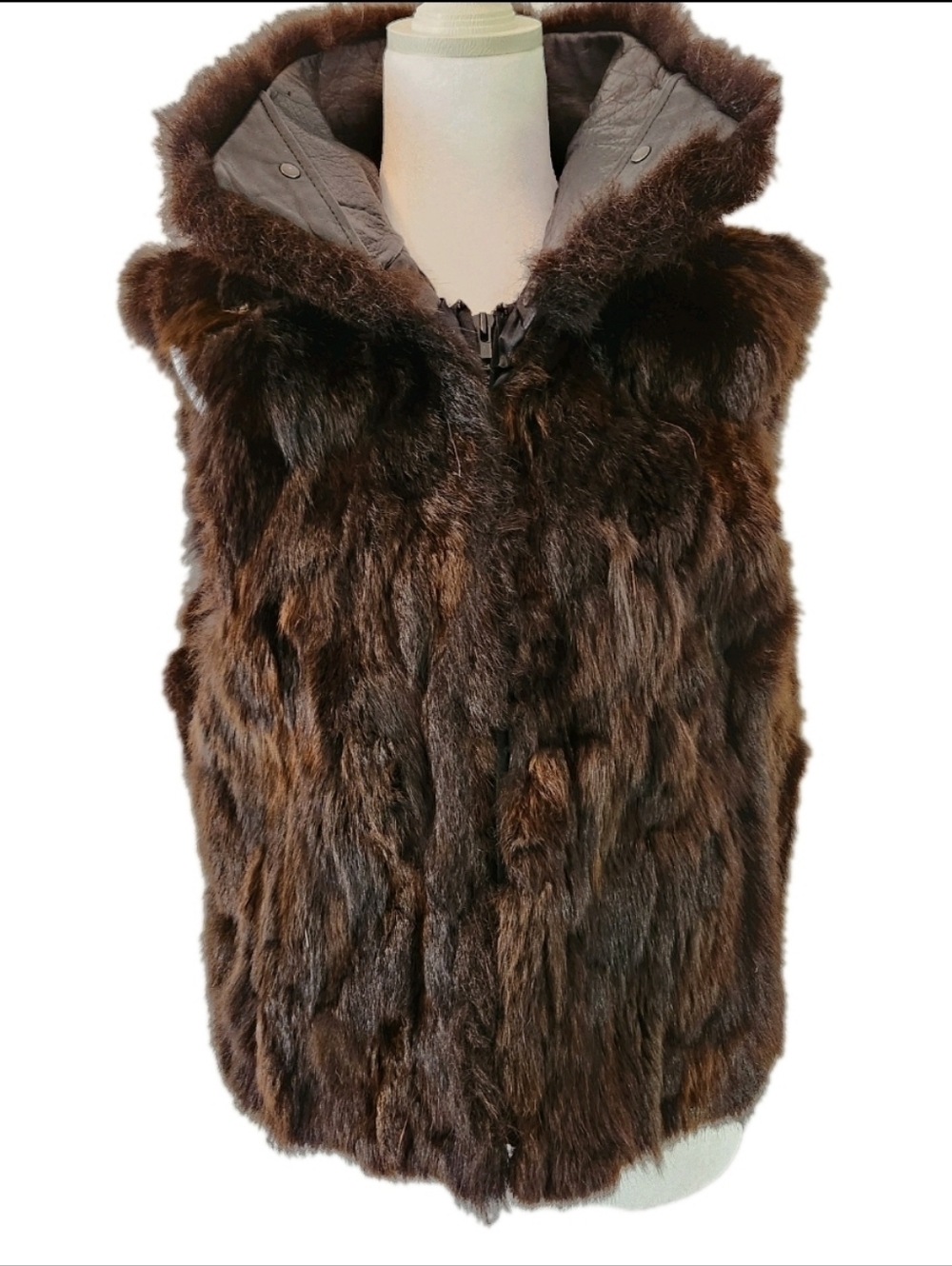 Dark Brown Fur New Zealand Opposum Fur & Leather Vintage Jacket Vest Outerwear
